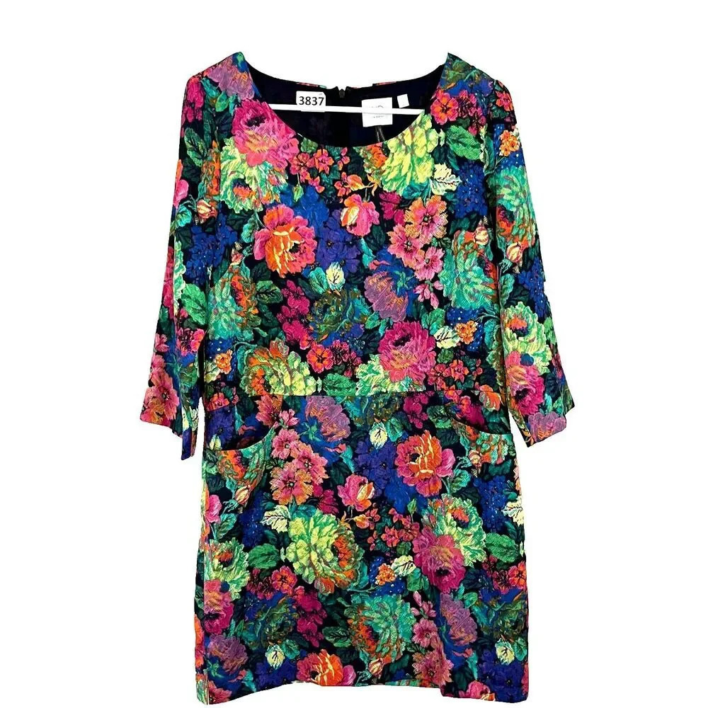 HD in Paris Womens Multicolor Floral Printed Slip Dress Small Colorful Office